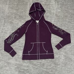 Ariat Hoodie Womens Medium Purple Zip Up Rhinestone Thermal Western Studded